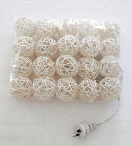White Cane Rattan Ball Style - fairy lights